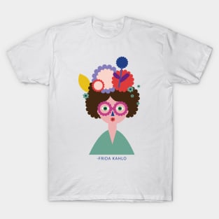 Frida kahlo, mexican painter funny cute portrait with colorful flowers T-Shirt